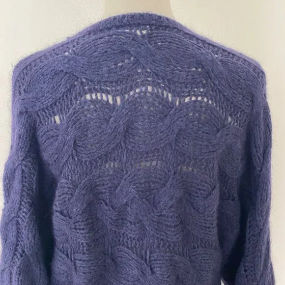 Farm Rio Cable Knit Sweater Wool Blend Blue - Picture 8 of 13